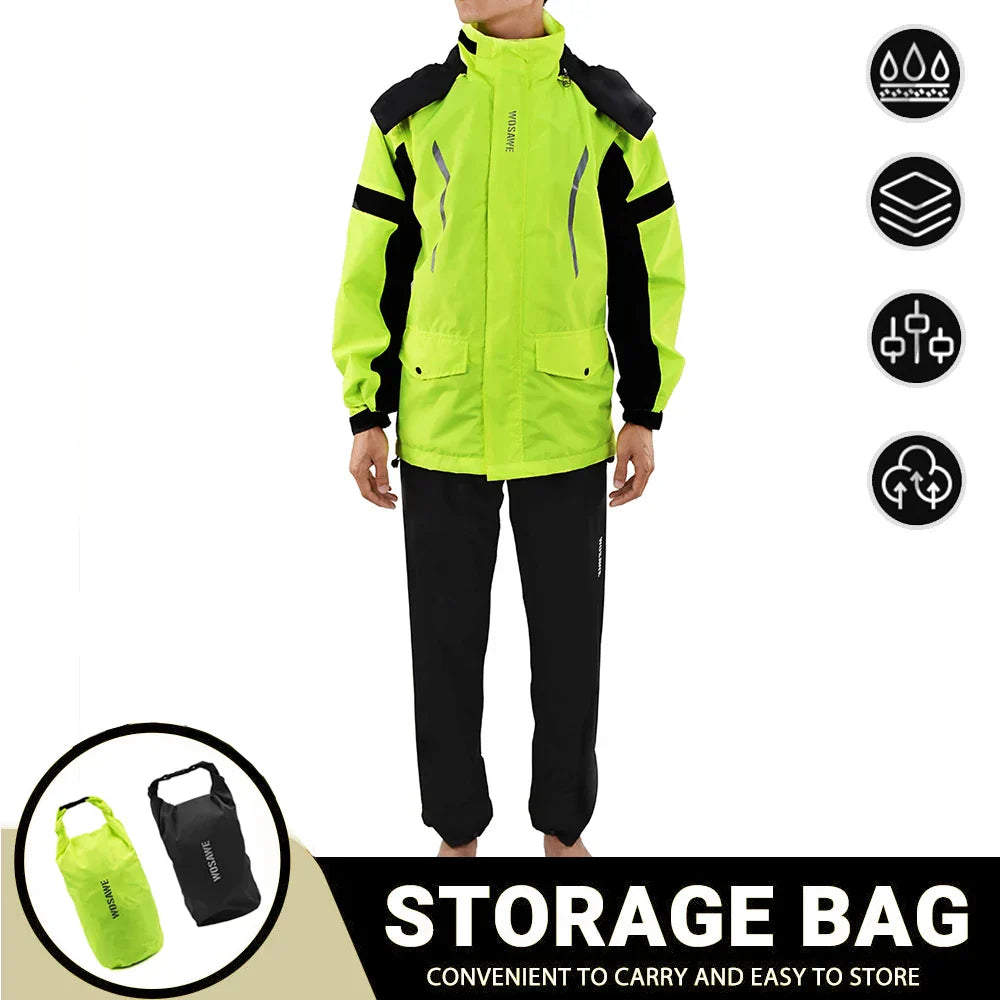 Lune London | Men's Waterproof Motorcycle Rain Jacket - Reflective Black/Green S-2XL