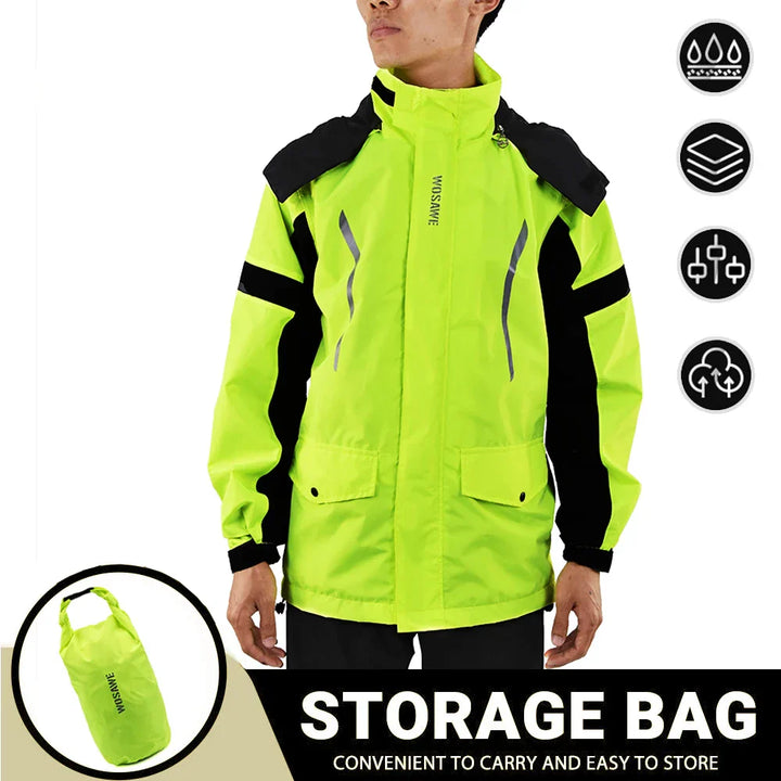 Lune London | Men's Waterproof Motorcycle Rain Jacket - Reflective Black/Green S-2XL