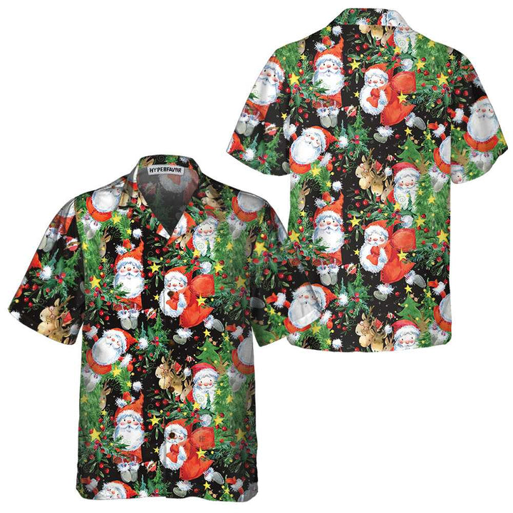 Lune London | Chemise hawaïenne motif aquarelle Santa, chemise amusante du Père Noël, cadeau pour Noël