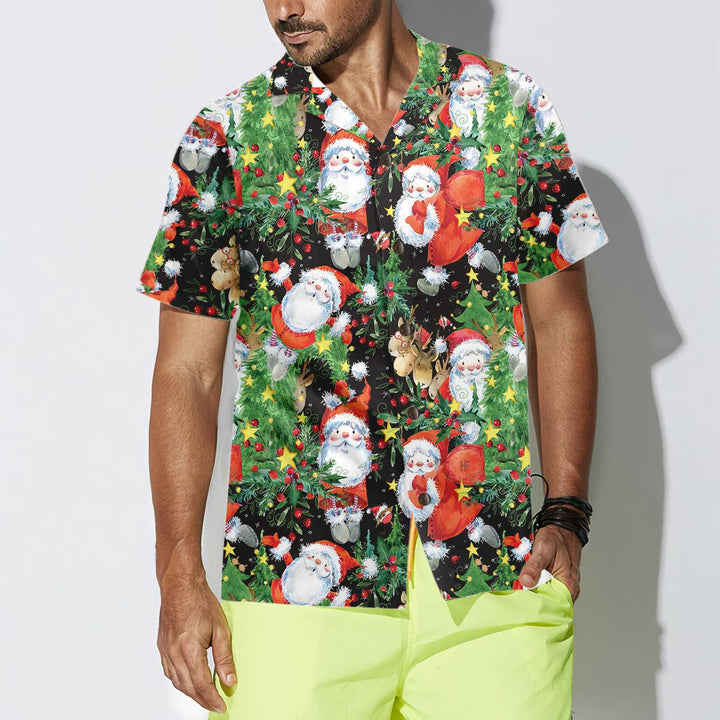 Lune London | Chemise hawaïenne motif aquarelle Santa, chemise amusante du Père Noël, cadeau pour Noël