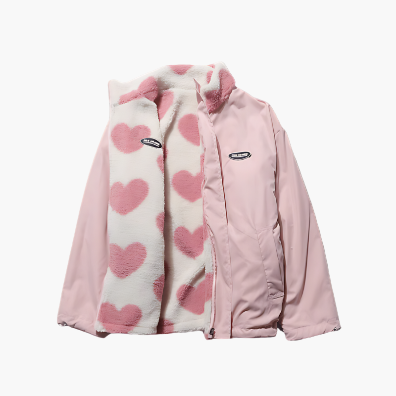 Lune London | Reversible fleece jacket with hearts - Stylish leisure jacket for outside and everyday use