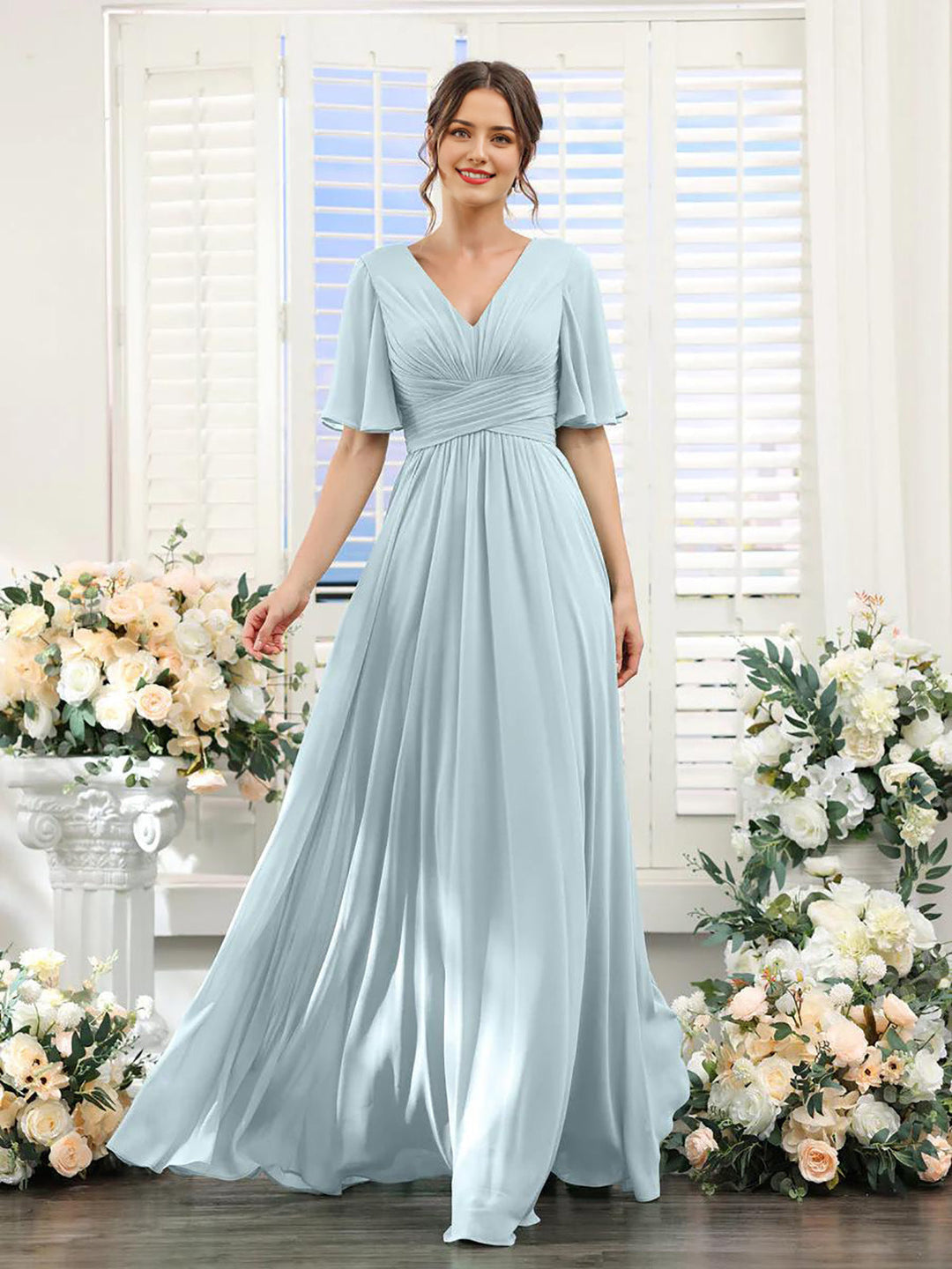 Lune London | Flowing V neck Chiffon Dress for Women
