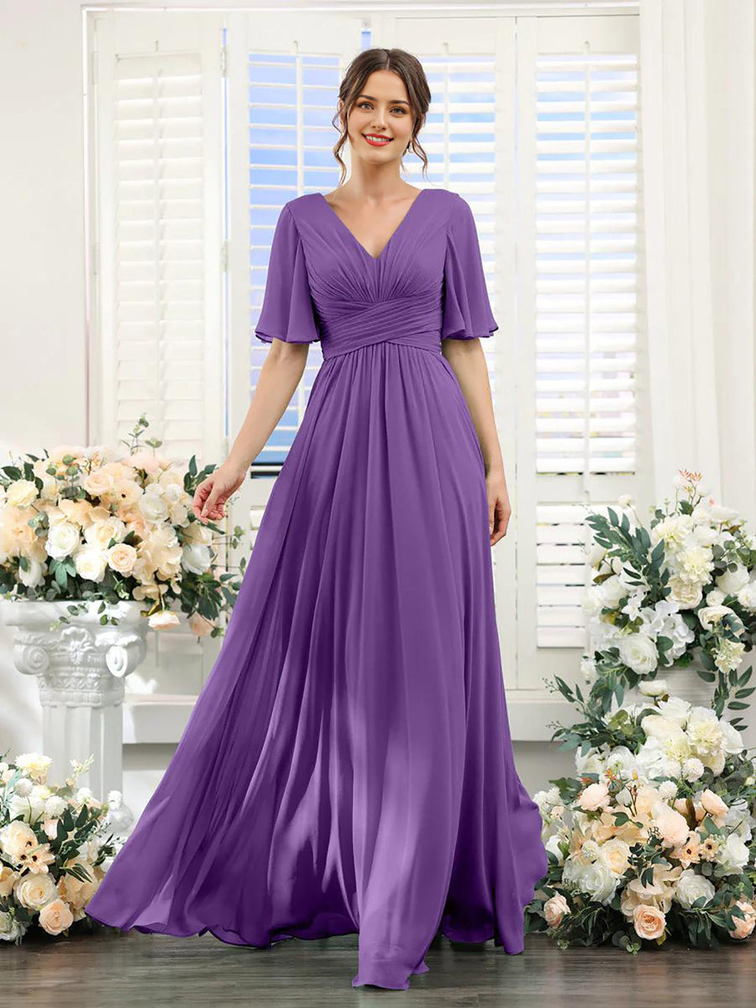 Lune London | Flowing V neck Chiffon Dress for Women