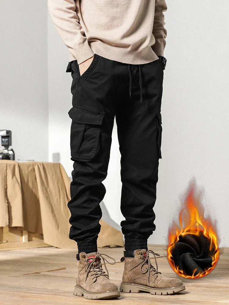 Lune London | Men's winter cargo pants with fleece lining - Slim fit and elastic waistband