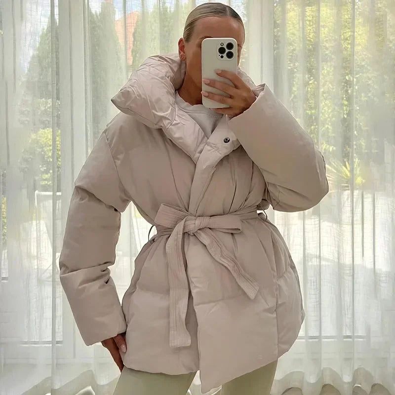 Chic Und Stil | Padded Belt Puffer Jacket Women's Outer Jacket