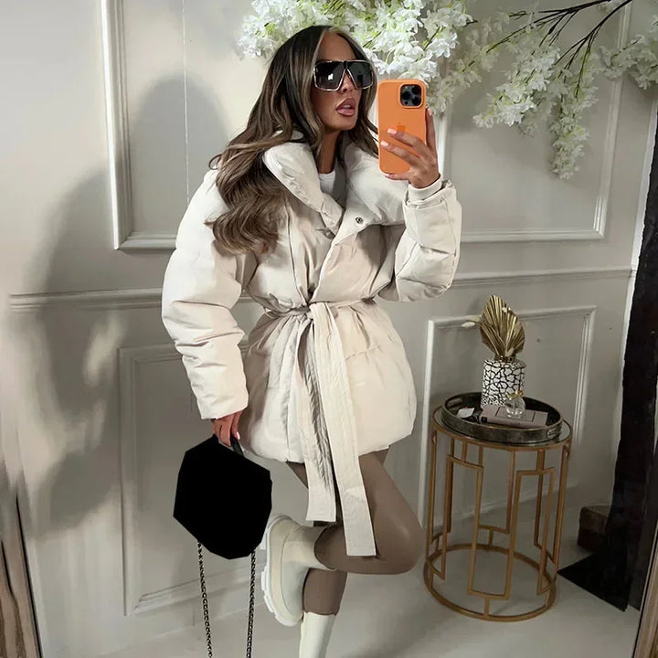 Chic Und Stil | Padded Belt Puffer Jacket Women's Outer Jacket