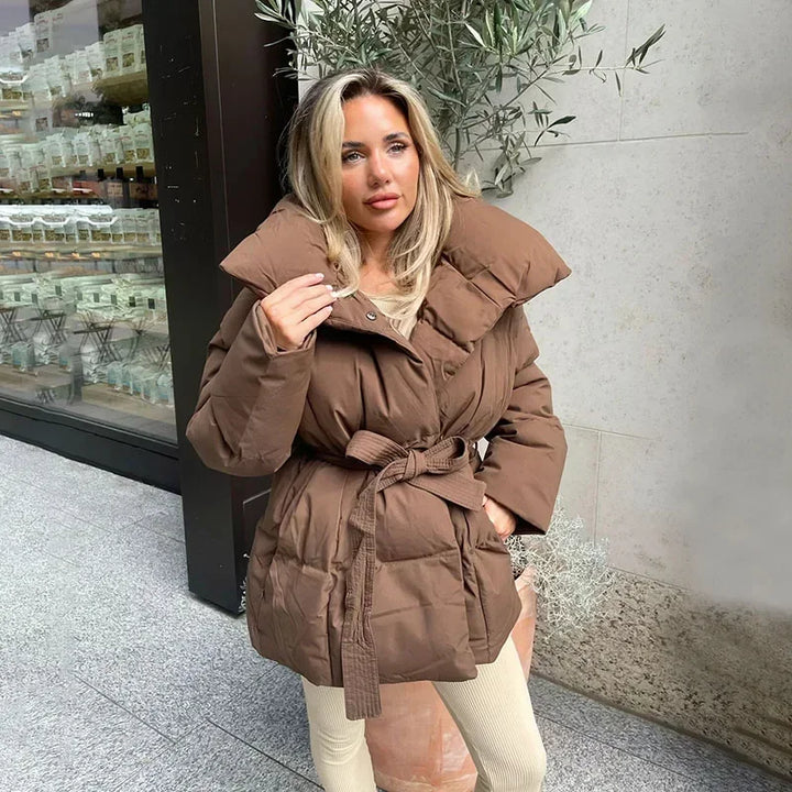Chic Und Stil | Padded Belt Puffer Jacket Women's Outer Jacket