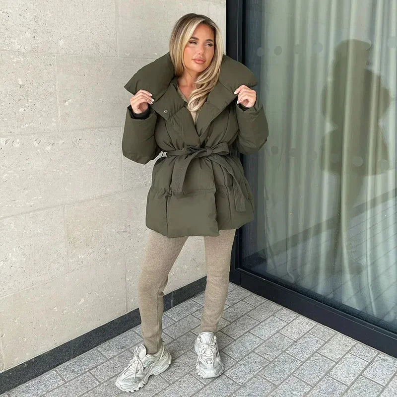Chic Und Stil | Padded Belt Puffer Jacket Women's Outer Jacket