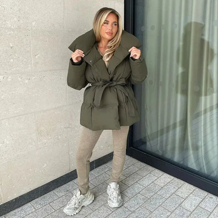 Chic Und Stil | Padded Belt Puffer Jacket Women's Outer Jacket
