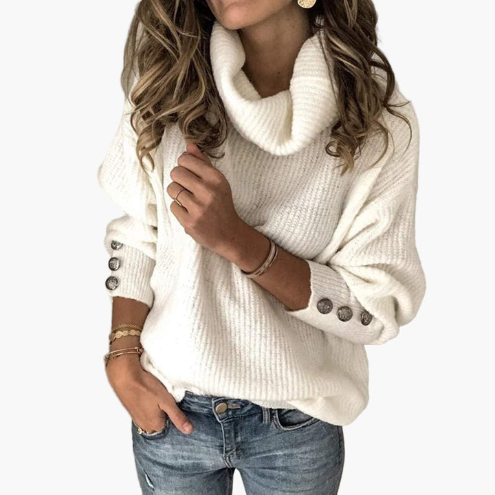 Chic und Stil | Turtleneck sweater with button details - Trendy casual knit sweater