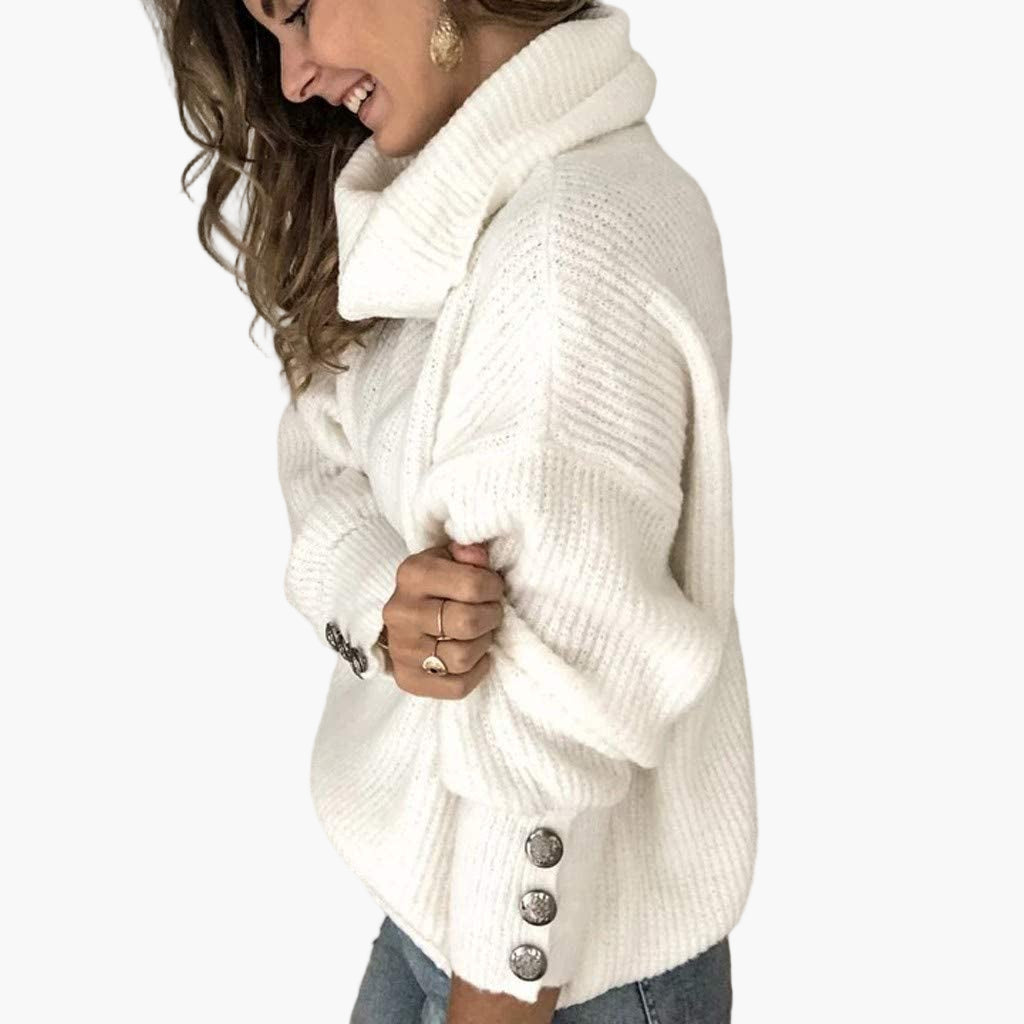 Chic und Stil | Turtleneck sweater with button details - Trendy casual knit sweater