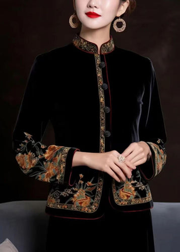 Lune London | Black silk coats embroidered with long sleeves