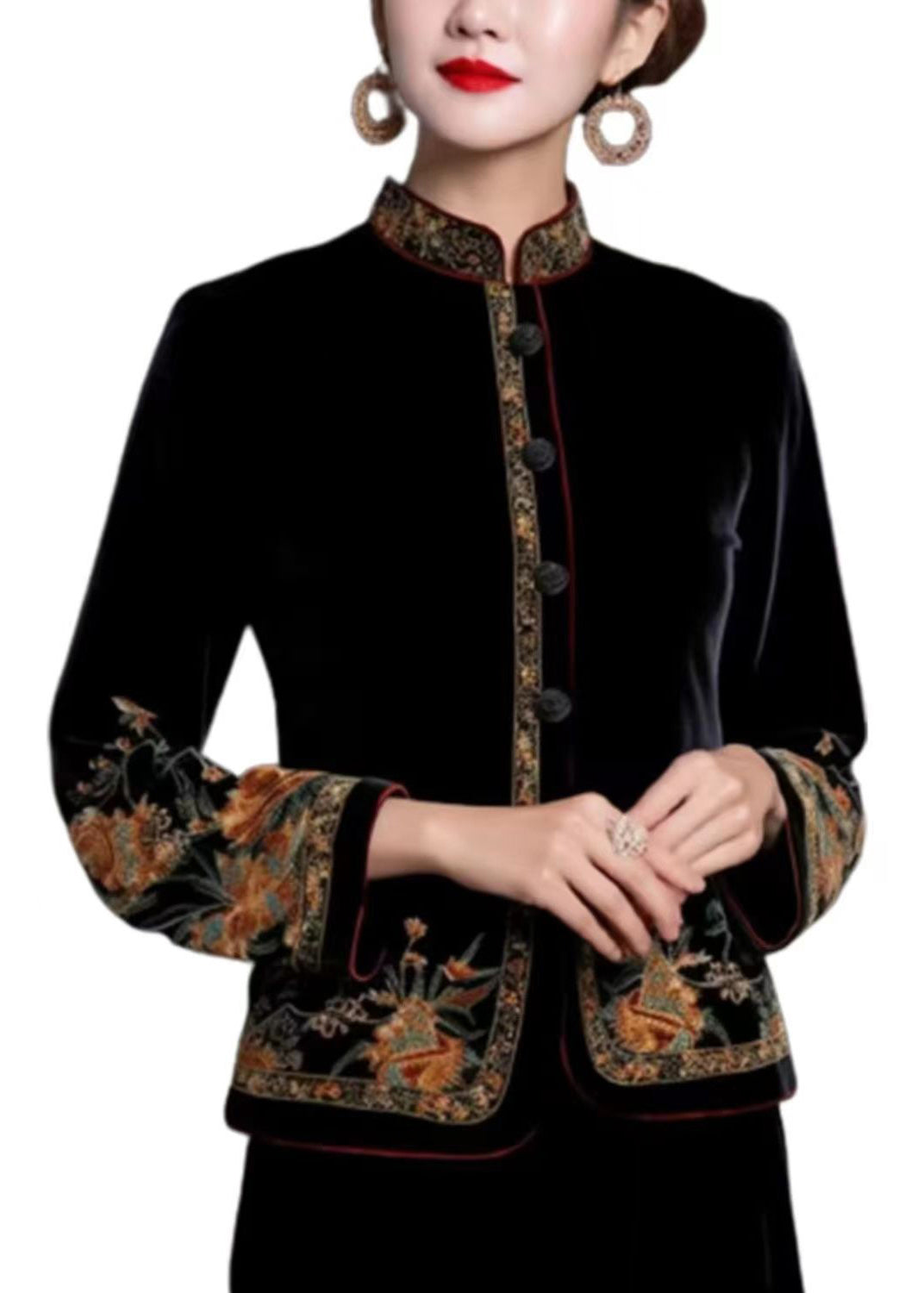 Lune London | Black silk coats embroidered with long sleeves