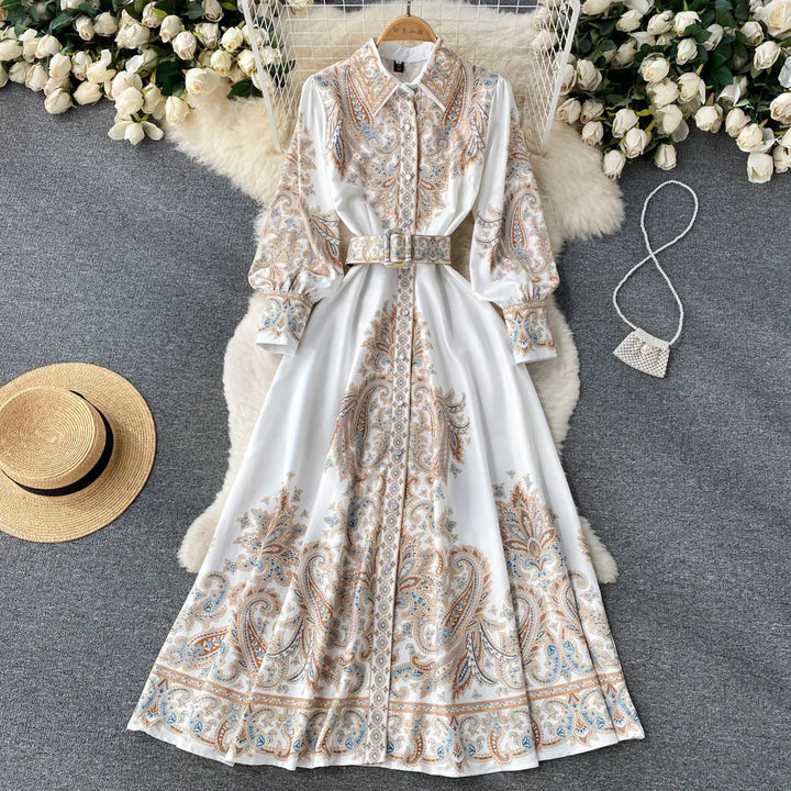 Lune London | A-Line Dress with Belt and Floral Pattern