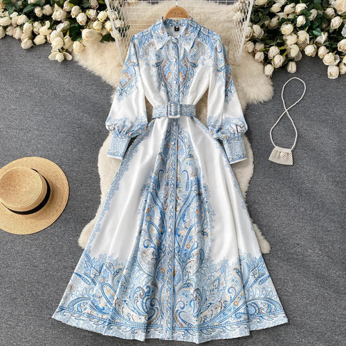 Lune London | A-Line Dress with Belt and Floral Pattern