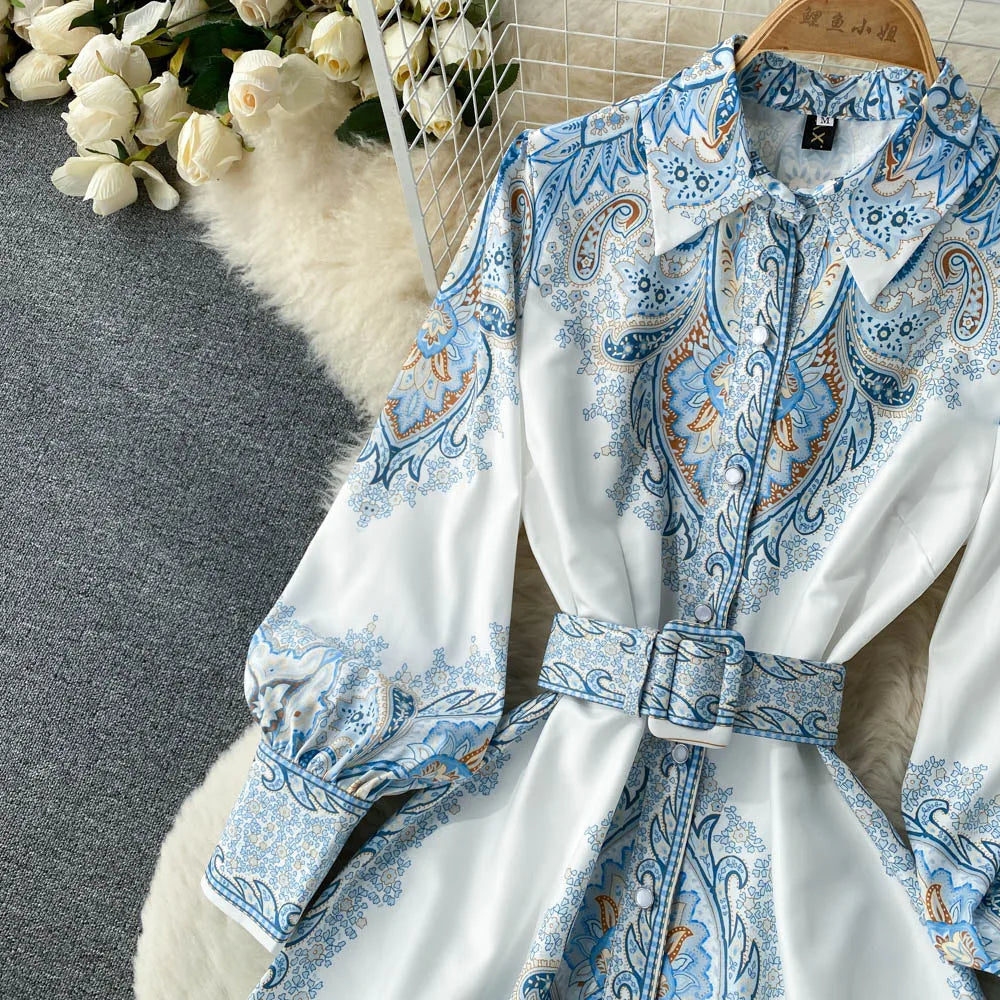 Lune London | A-Line Dress with Belt and Floral Pattern