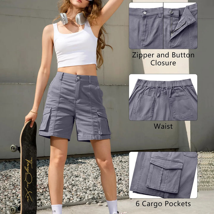 Lune London | Women's Vintage Cargo Shorts: Elastic Waist and 6 Pockets