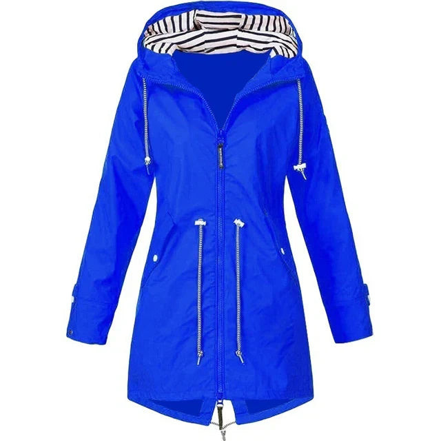 Lune London | Women's Waterproof Hoodie Trench Coat with Waist Drawstring, Zipper, and Outer Pockets