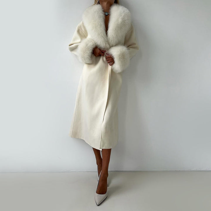 Lune London | Wool Blend Straight Fit Coat - Belted Fur Collar Cuff Coat