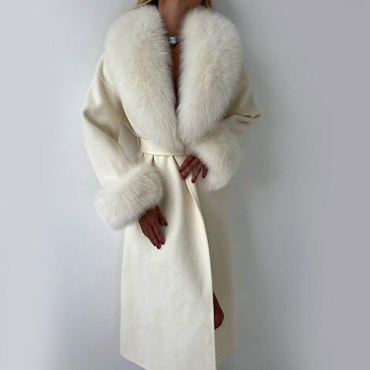 Lune London | Wool Blend Straight Fit Coat - Belted Fur Collar Cuff Coat