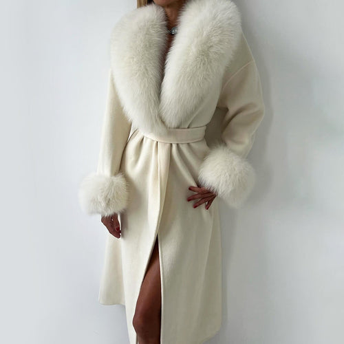 Lune London | Wool Blend Straight Fit Coat - Belted Fur Collar Cuff Coat