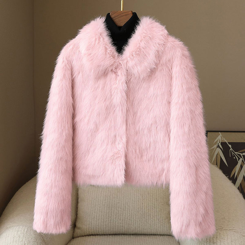 Lune London | Short-cut jacket - Short jacket with fur trim and button closure