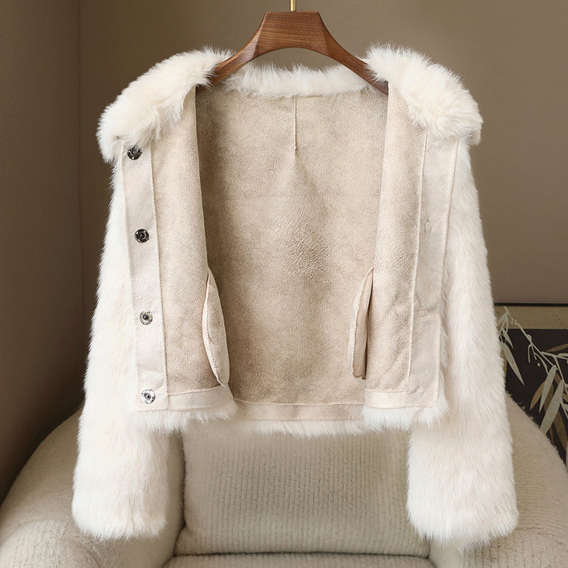 Lune London | Short-cut jacket - Short jacket with fur trim and button closure