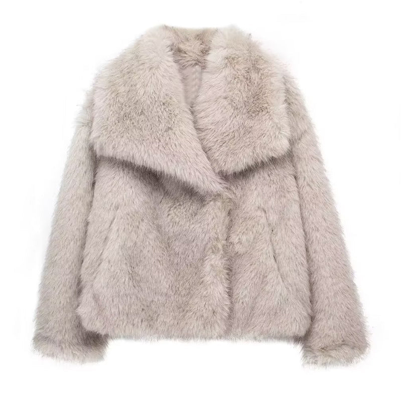 Lune London | Faux Fur Trim Relaxed Fit Coat - Oversized Collar Hip-Length Coat
