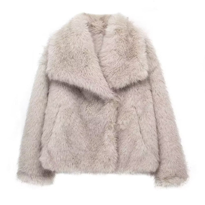 Lune London | Faux Fur Trim Relaxed Fit Coat - Oversized Collar Hip-Length Coat