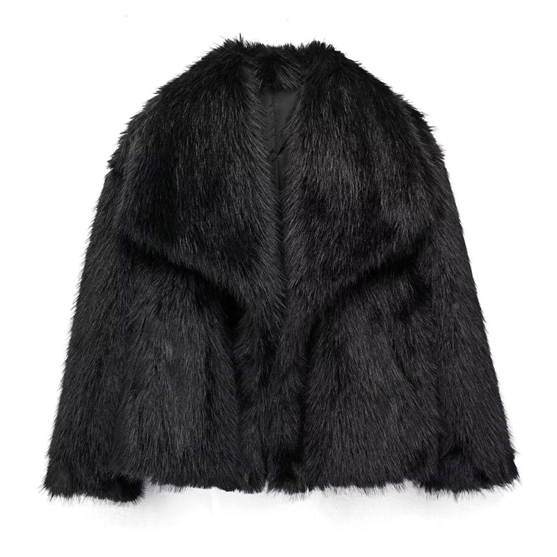 Lune London | Faux Fur Trim Relaxed Fit Coat - Oversized Collar Hip-Length Coat