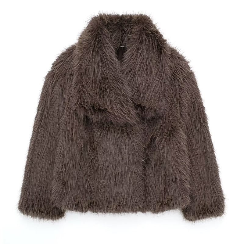 Lune London | Faux Fur Trim Relaxed Fit Coat - Oversized Collar Hip-Length Coat