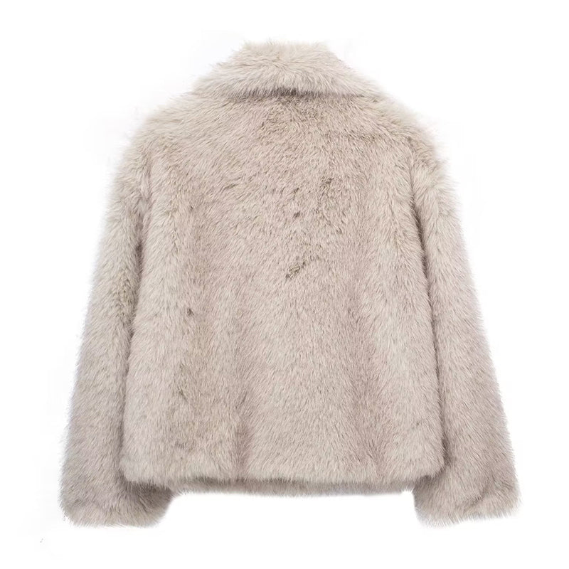 Lune London | Faux Fur Trim Relaxed Fit Coat - Oversized Collar Hip-Length Coat