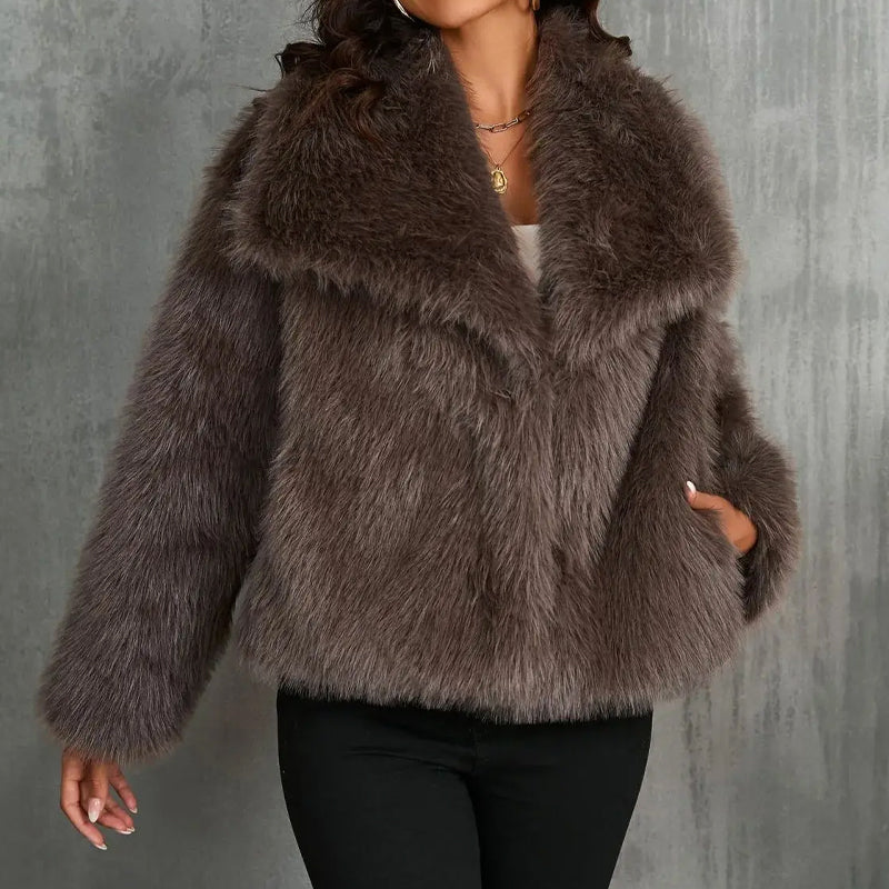 Lune London | Faux Fur Trim Relaxed Fit Coat - Oversized Collar Hip-Length Coat