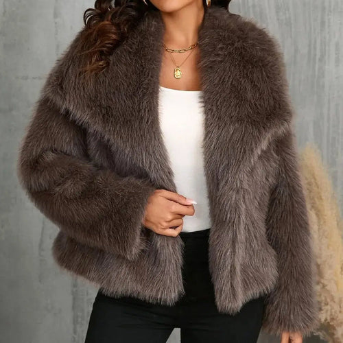 Lune London | Faux Fur Trim Relaxed Fit Coat - Oversized Collar Hip-Length Coat