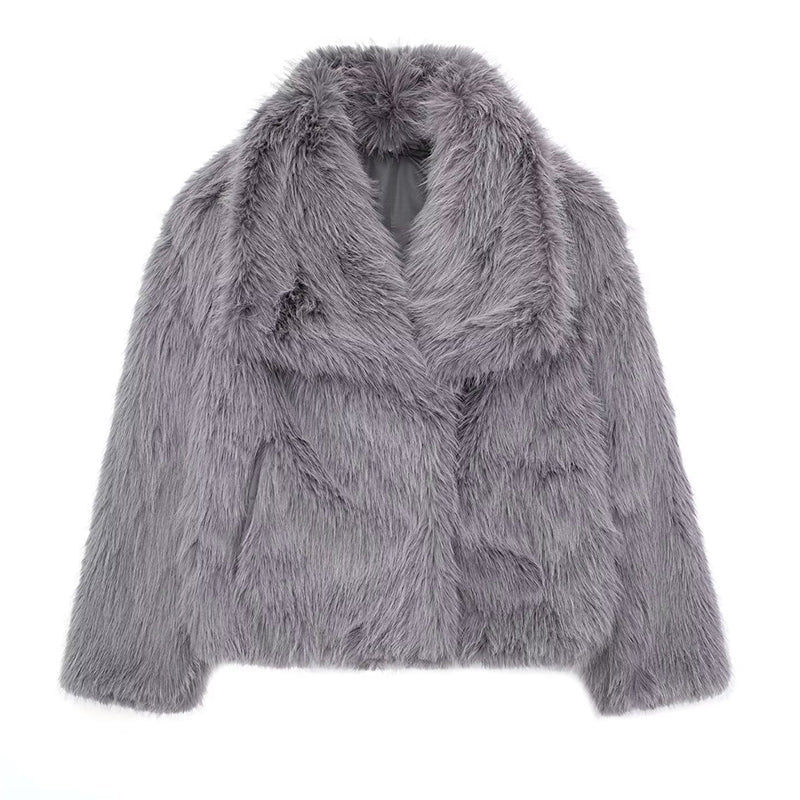 Lune London | Faux Fur Trim Relaxed Fit Coat - Oversized Collar Hip-Length Coat