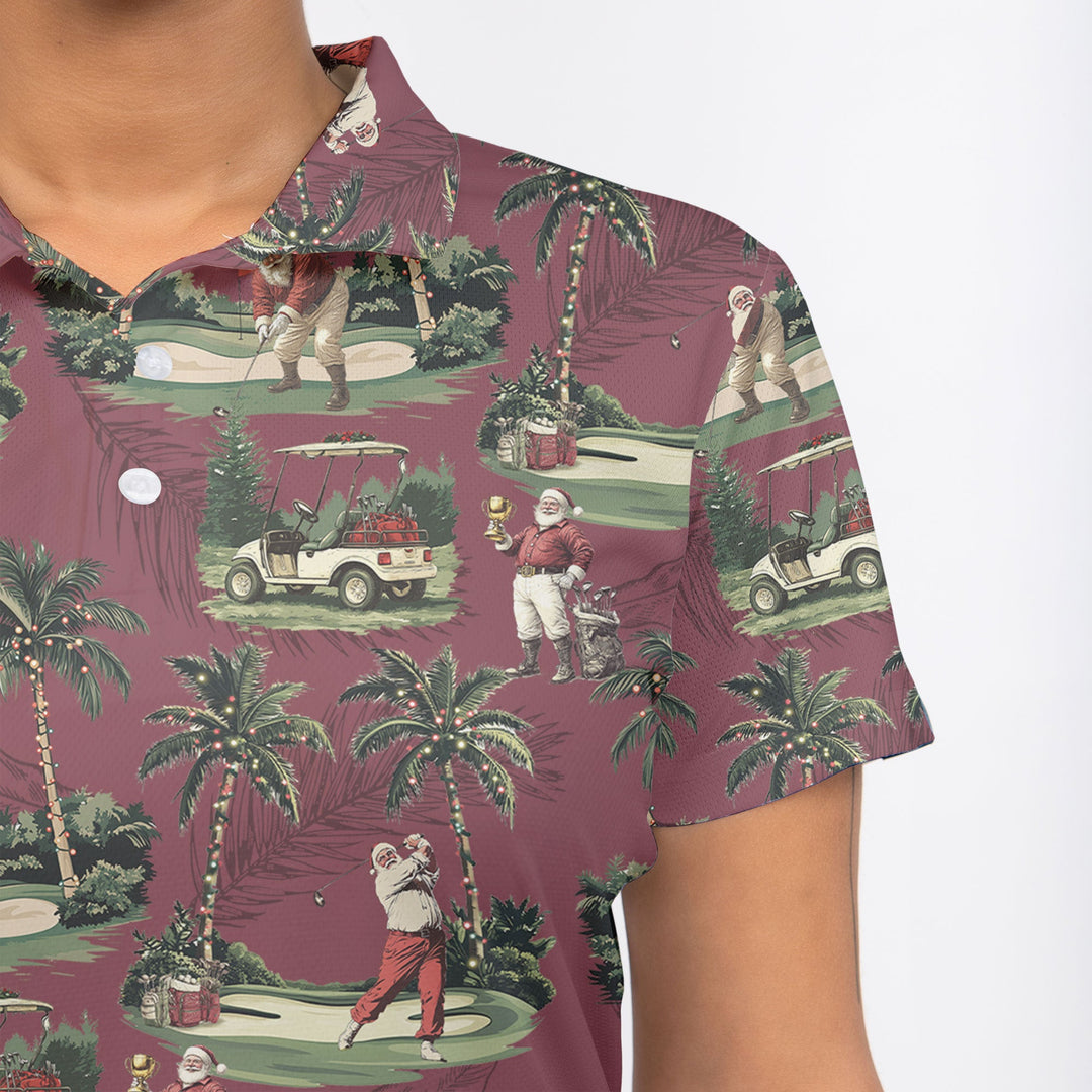 Lune London | Women Bordeaux Santa Golf Play Golf Polo Christmas Shirts