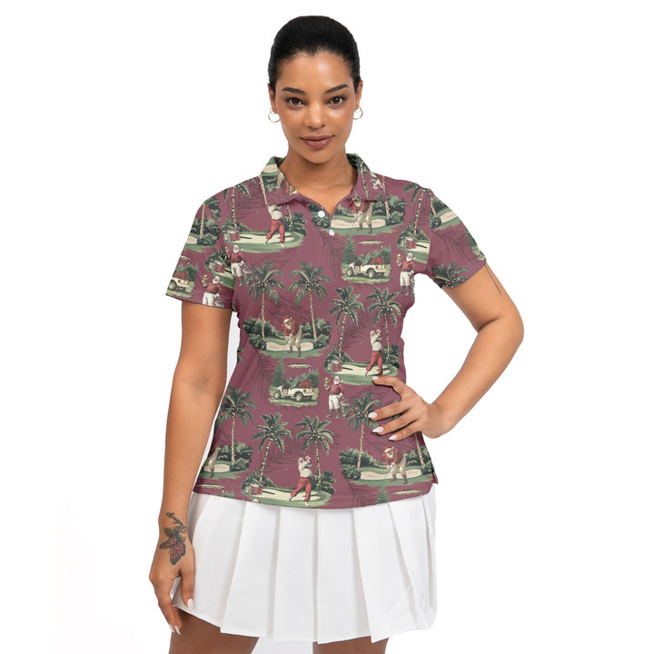 Lune London | Women Bordeaux Santa Golf Play Golf Polo Christmas Shirts