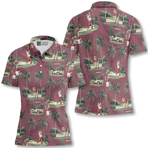 Lune London | Women Bordeaux Santa Golf Play Golf Polo Christmas Shirts