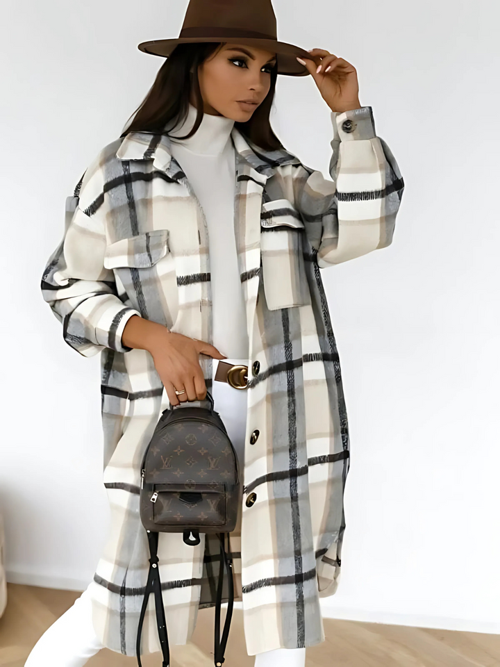 Lune London | Women's Long Checked Coat - Straight Cut
