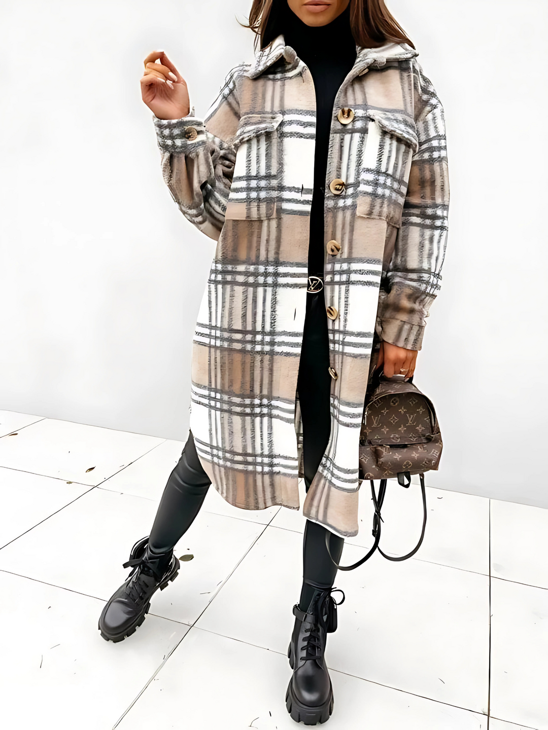 Lune London | Women's Long Checked Coat - Straight Cut