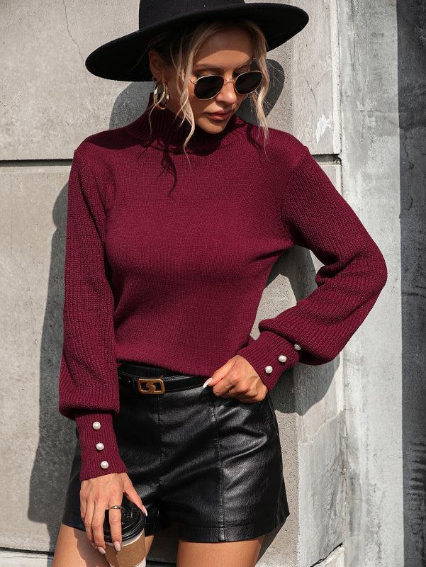 Lune London | Women's Pullover Autumn Knit Turtleneck Sweater with Embellished Sleeves