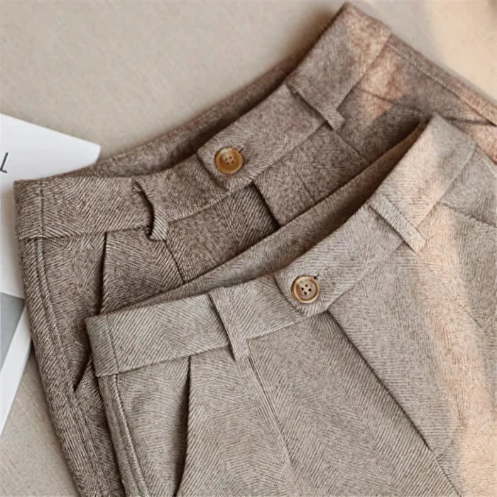 Women’s High-Waist Cotton-Blend Pants with Slim Fit & Decorative Details | Lune London