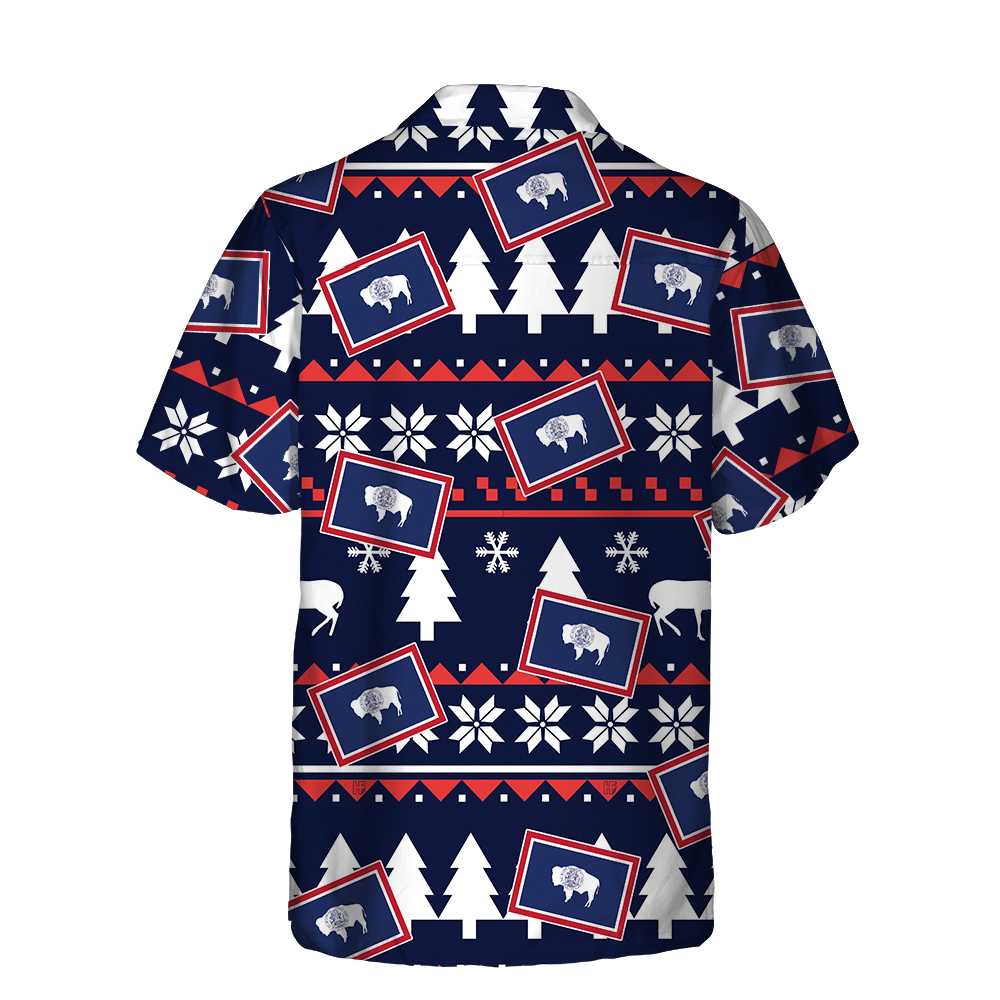 Lune London | Wyoming Chemise hawaïenne à motif de Noël moche, Chemise de Noël de l'État du Wyoming pour hommes
