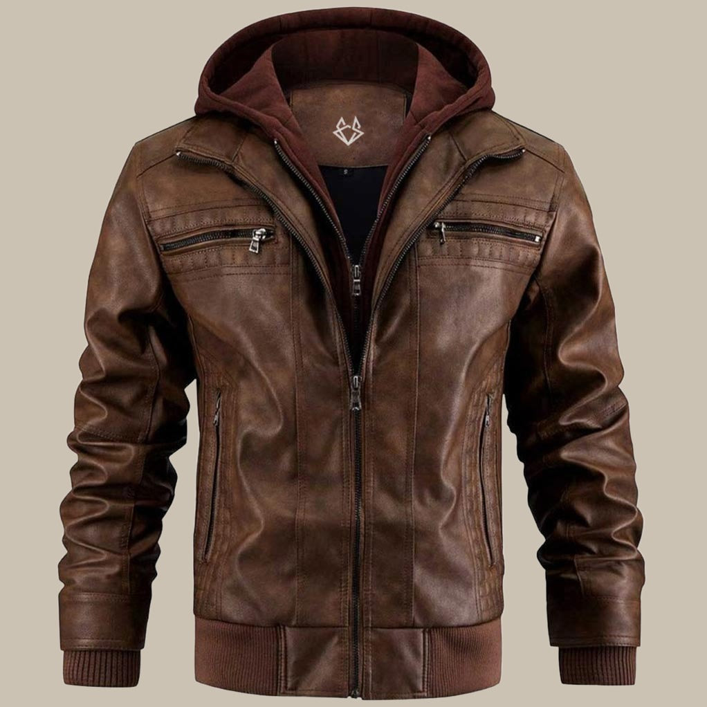 Lune London | Urban street jacket in faux leather with removable hood - Trendy transition jacket for everyday life and leisure