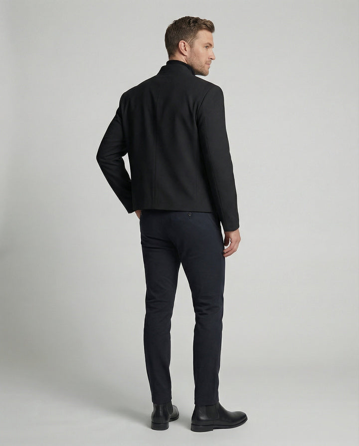 Men's Jacket New Chinese Style Stand Collar Black Wool Short