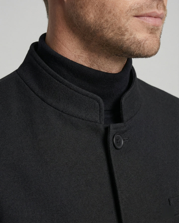 Men's Jacket New Chinese Style Stand Collar Black Wool Short