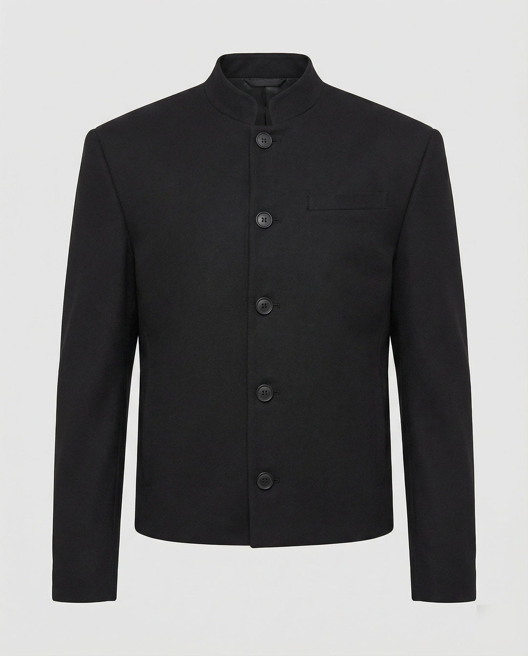 Men's Jacket New Chinese Style Stand Collar Black Wool Short