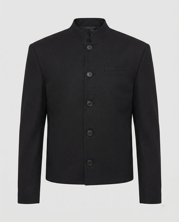 Men's Jacket New Chinese Style Stand Collar Black Wool Short