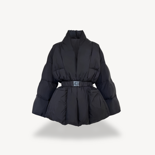 Chic Und Stil | Women's Quilted Puffer Jacket with Waist Belt and Stylish Strap Closure