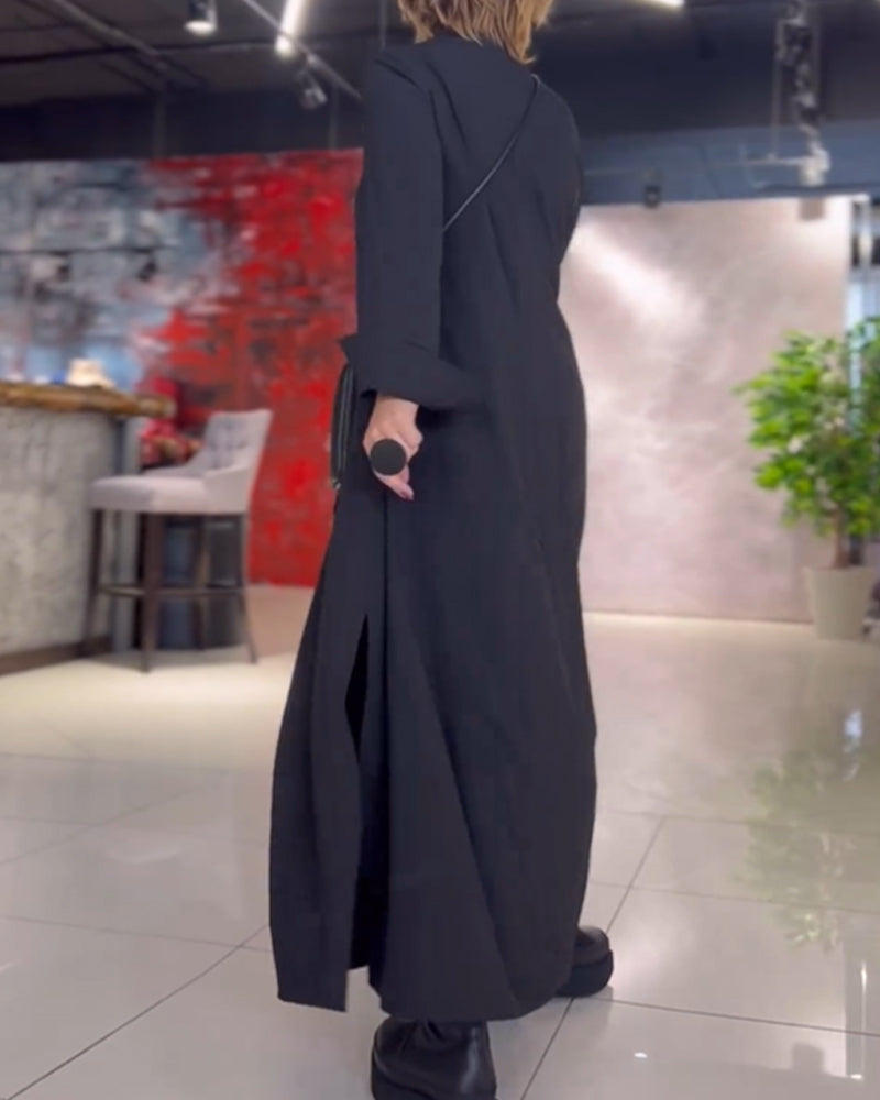 Lune London | Loose Long Dress with Lapels and Side Slit